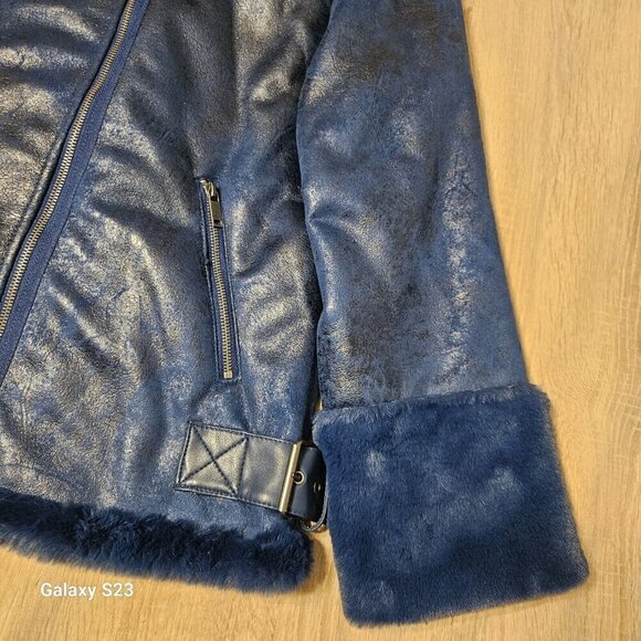 Forever 21 Blue Sherling Winter Coat Womens Size L Nwt Faux Fur - Picture 4 of 9
